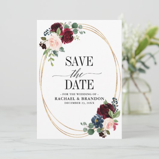 Save The Date Mariage champêtre bohème rustique en floral bleu m (Debout devant)