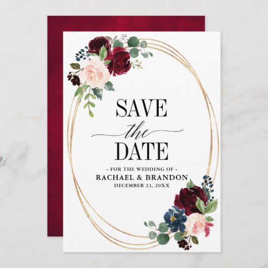 Save The Date Mariage champêtre bohème rustique en floral bleu m (Devant / Derrière)