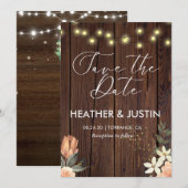 Save The Date Mariage Champêtre Budget Luminaires à Câble et Den (Devant / Derrière)