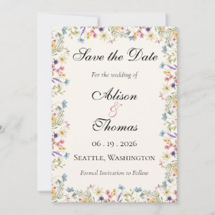 Save The Date Mariage Champêtre Fantaisiste de Fleurs Sauvages