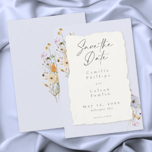 Save The Date Mariage Champêtre Fleur des Champs Bleu Poussiéreu