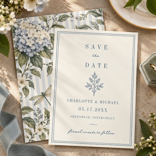 Save The Date Mariage champêtre français Hydrangea Libellule