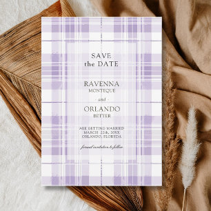 Save The Date Mariage champêtre rétro à carreaux violet prune