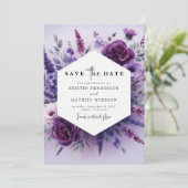 Save The Date Mariage Champêtre Romantique aux Fleurs Violettes (Debout devant)