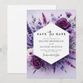 Save The Date Mariage Champêtre Romantique aux Fleurs Violettes (Devant / Derrière)
