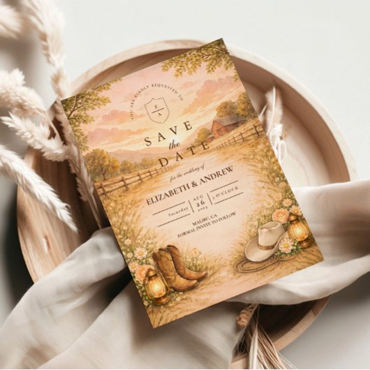 Save The Date Mariage champêtre rustique occidental