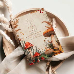 Save The Date Mariage Champêtre Vintage aux Champignons de la Fo