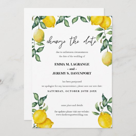 Save The Date Mariage Changement de date de mariage (Devant / Derrière)