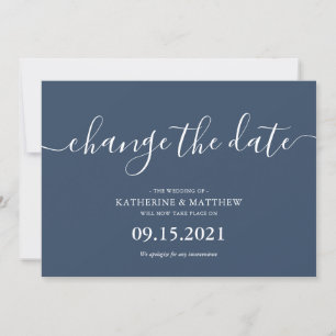 Save The Date Mariage Changement de Date Typographie Script Bleu