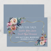 Save The Date Mariage Charm Dusty Blue Misty Rose Or (Devant / Derrière)