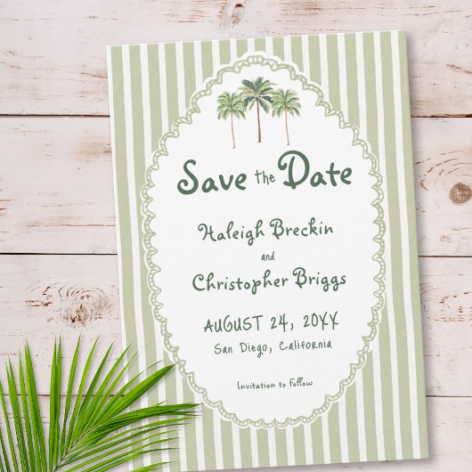Save The Date Mariage chic côtier au palmier soleil