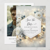 Save The Date Mariage Chic de Roses blanches modifiables (Devant / Derrière)