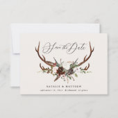 Save The Date Mariage chic écriture rustique feuillage floral et (Devant)