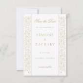 Save The Date Mariage Chic Formel Bordure Ecru à Rinceaux (Devant)