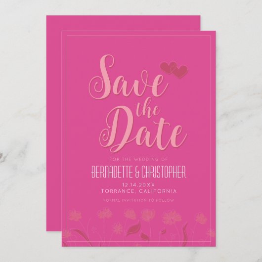 Save The Date Mariage Chic Moderne Élégant Simple Rose (Devant / Derrière)
