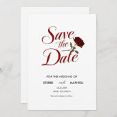 Save The Date Mariage Chic Red Rose (Devant / Derrière)