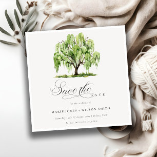 Save The Date Mariage chic vert aquarelle ferme de saule