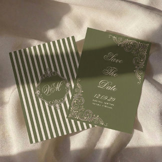 Save The Date Mariage Chic Vert Olive Ancien Argent
