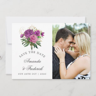 Save The Date Mariage chic Vintage violet et or Enregistrer la d