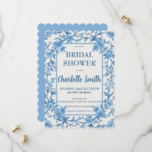 Save The Date mariage chinois bleu et blanc antique (Devant/Arrière en situation)