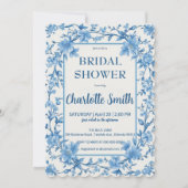 Save The Date mariage chinois bleu et blanc antique (Devant)