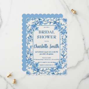Save The Date mariage chinois bleu et blanc antique