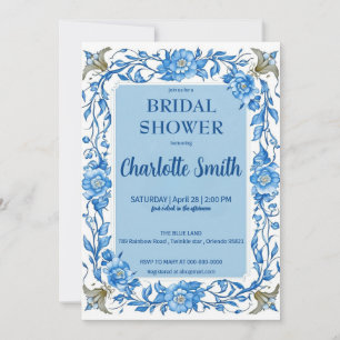Save The Date Mariage chinois de style chinoiserie bleue florale