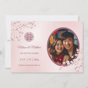 Save The Date Mariage chinois double bonheur cerise fleurs