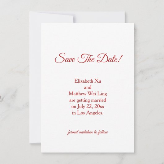 Save The Date Mariage chinois double bonheur cerise fleurs (Dos)