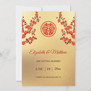 Save The Date Mariage Chinois Double Bonheur Fleur de Cerisier