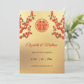 Save The Date Mariage Chinois Double Bonheur Fleur de Cerisier (Debout devant)