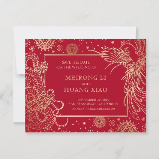 Save The Date Mariage chinois Dragon Phoenix (Devant)