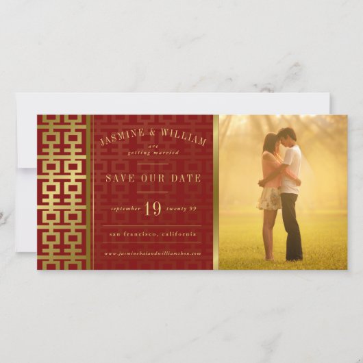 Save The Date Mariage chinois Golden Double Happiness Photo (Devant)