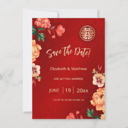 Save The Date Mariage chinois Peony Double Bonheur