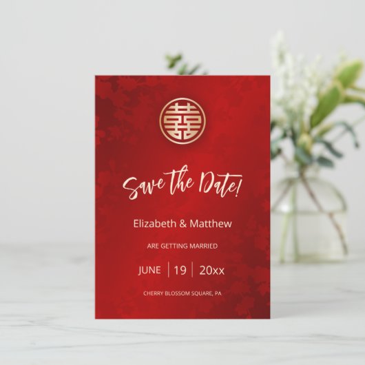 Save The Date Mariage chinois Red Gold (Debout devant)