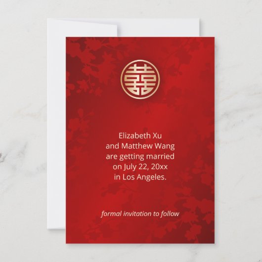 Save The Date Mariage chinois Red Gold (Dos)