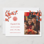 Save The Date Mariage chinois Rouge cerisier blanc (Devant)