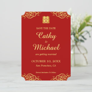 Save The Date Mariage chinois rouge et or en découpage de papier