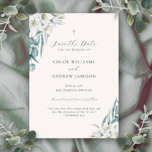 Save The Date Mariage chrétien simple élégant avec verdure de Ch