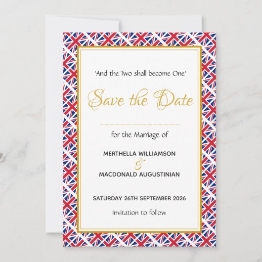Save The Date Mariage chrétien UNION JACK patriotique (Devant)