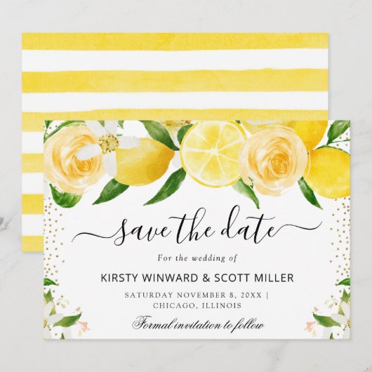 Save The Date Mariage Citrons et Fleurs d'Été (Devant / Derrière)