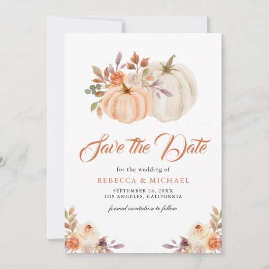 Save The Date Mariage Citrouille de fleurs de la terre automne (Devant)