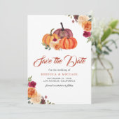 Save The Date Mariage Citrouille Florale Orange Brûlée (Debout devant)