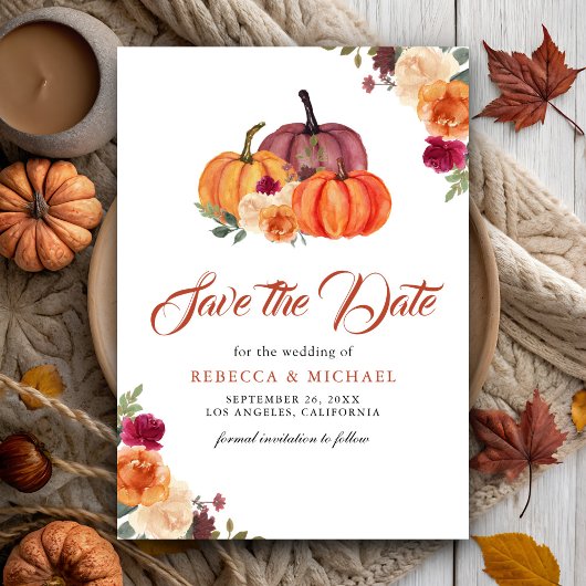 Save The Date Mariage Citrouille Florale Orange Brûlée