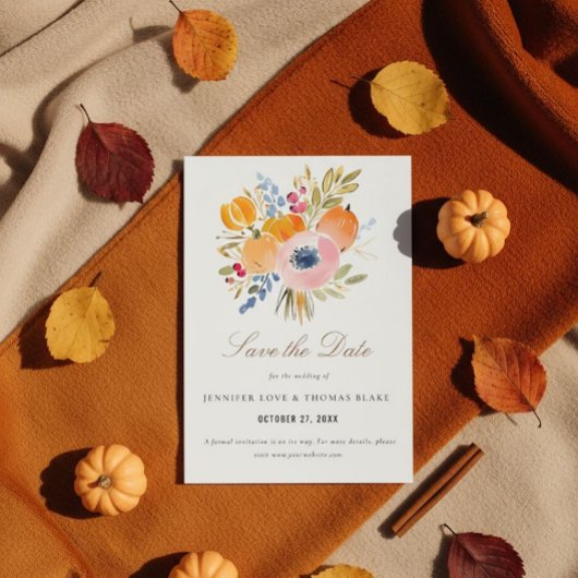 Save The Date Mariage Citrouilles et Feuilles Mortes de Romance 