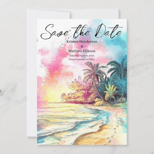 Save The Date Mariage classique à Boho Beach (Devant)