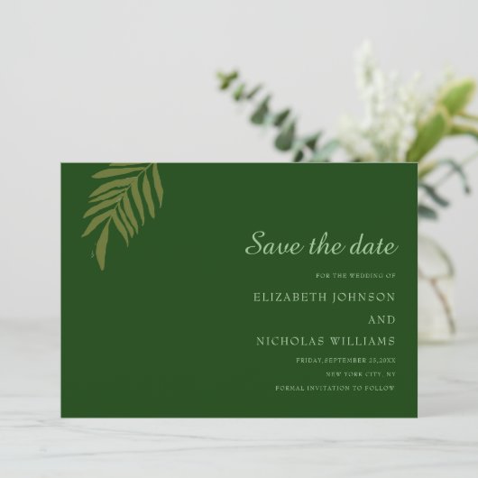 Save The Date mariage classique à fleurs vertes (Debout devant)