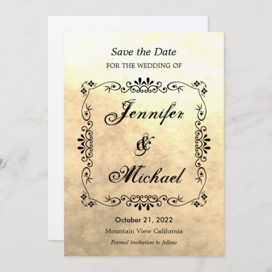 Save The Date Mariage Classique à l'ancienne en Sépia pour Sauve (Devant / Derrière)