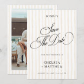 Save The Date Mariage classique à rayures pêche, écriture et pho (Devant / Derrière)
