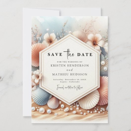 Save The Date Mariage classique à Seashell Beach (Devant)